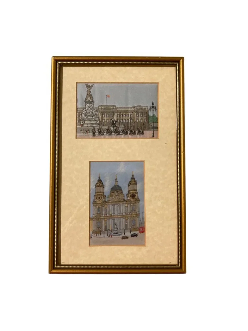 Vintage Framed London Landmarks Detailed Woven Textiles Or Jacquard